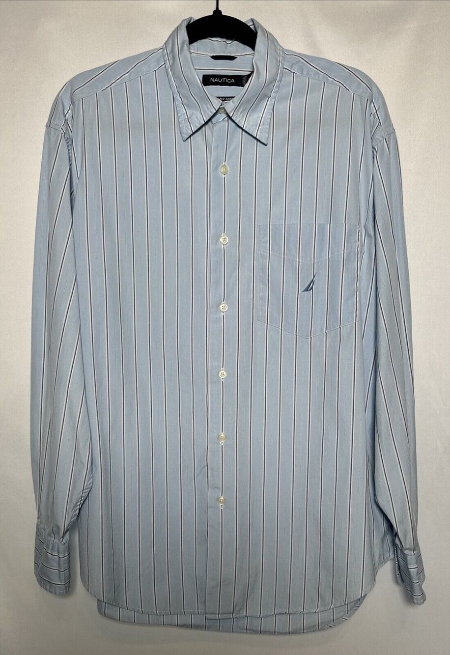 Nautica Men’s Two Ply Cotton Blue Striped Button Down Size Medium